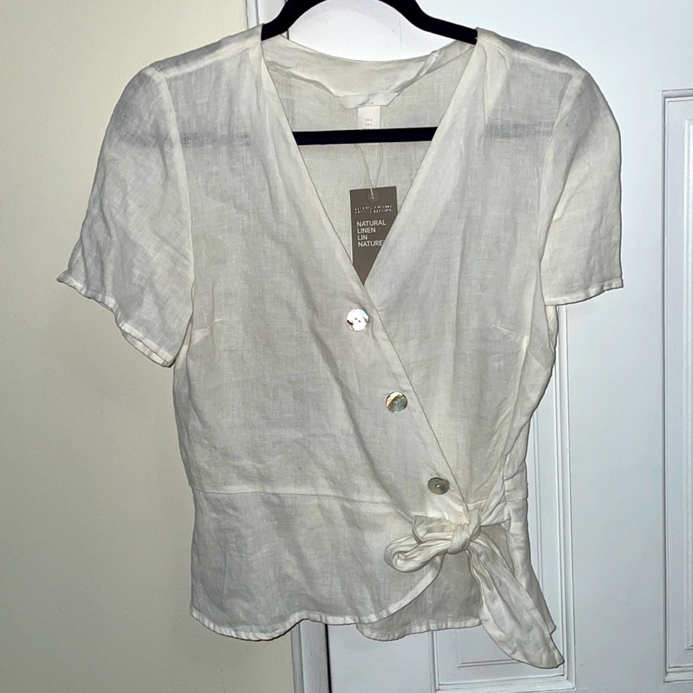 White linen wrap peplum top
